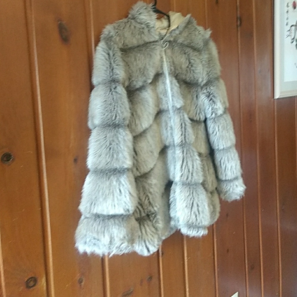 Modacrylic faux fur hooded jacket